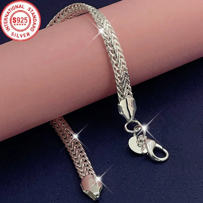 925 Sterling Silver Flat Snake Chain Bracelet | Women & Men Sterling Silver Bracelet Qme 20cm 8inch