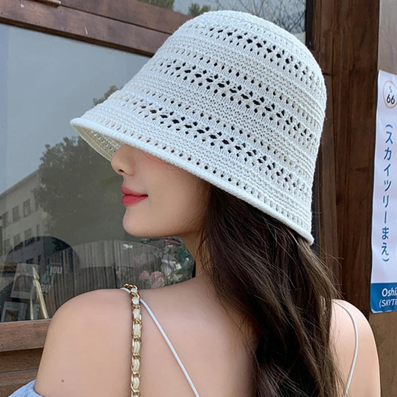 Women's Woven Bucket Hat – Breathable UV Sun Hat Woven Sun Hat Qst White