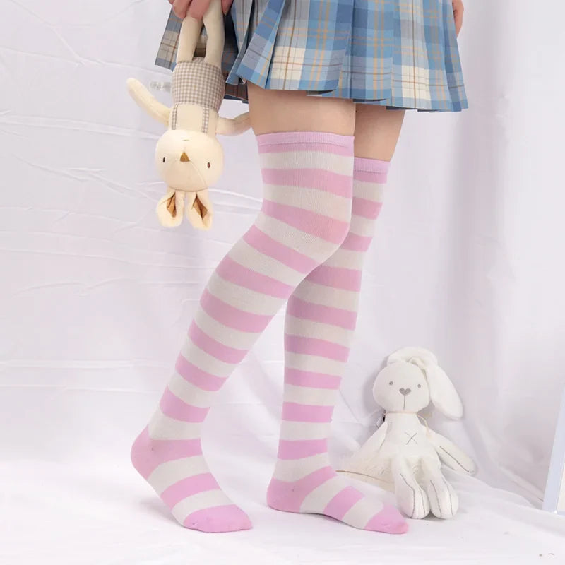 Over Knee Thigh High Socks – Japanese Striped Cotton, 11 Colors Thigh High Socks Qme