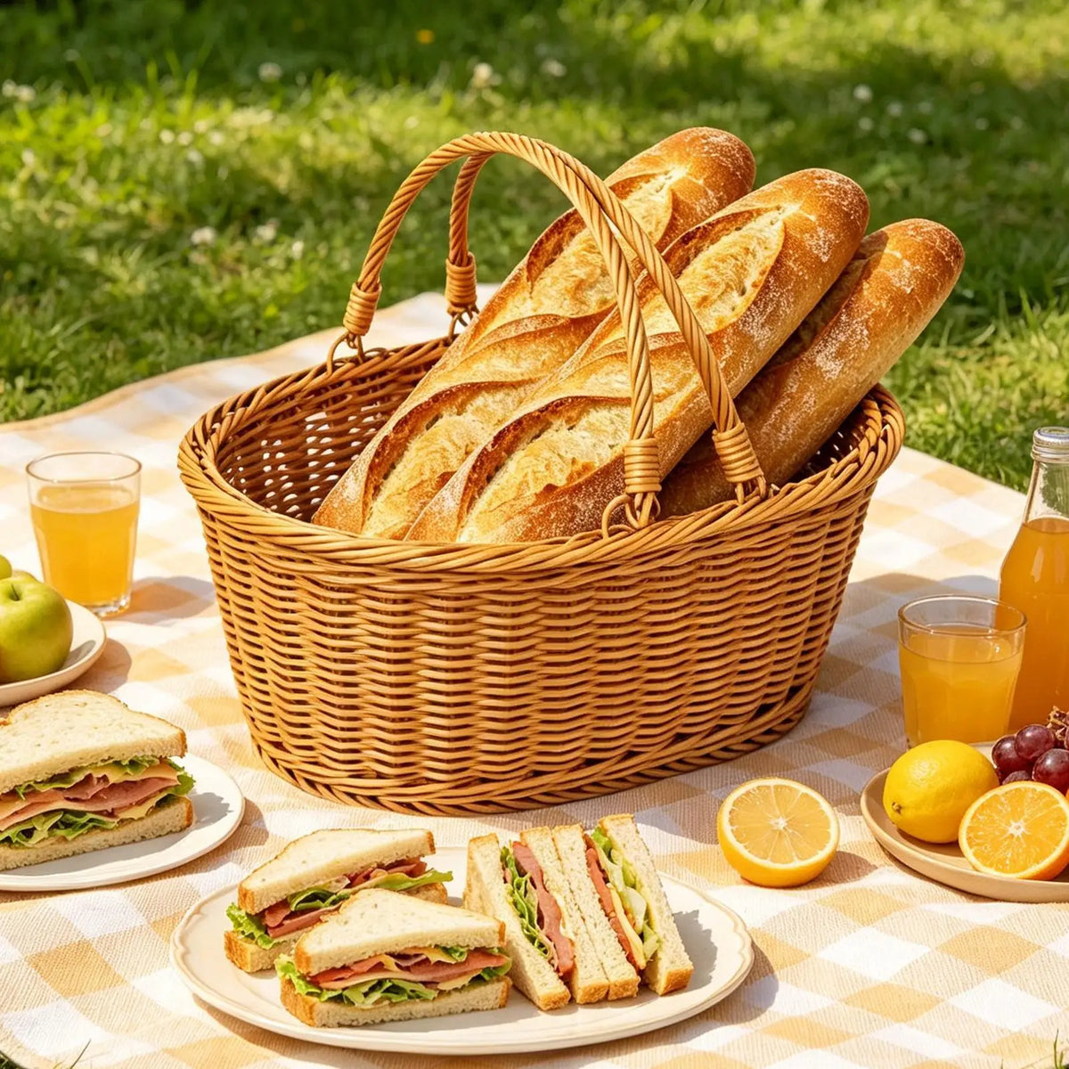 Woven Picnic & Harvest Basket with Handle | Storage Hamper Woven Storage Basket Qme