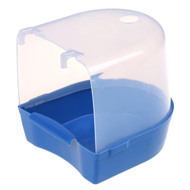 Hanging Bird Bath Box for Parrots & Parakeets – Plastic Bathtub Bird Bath Accessory Qme Blue