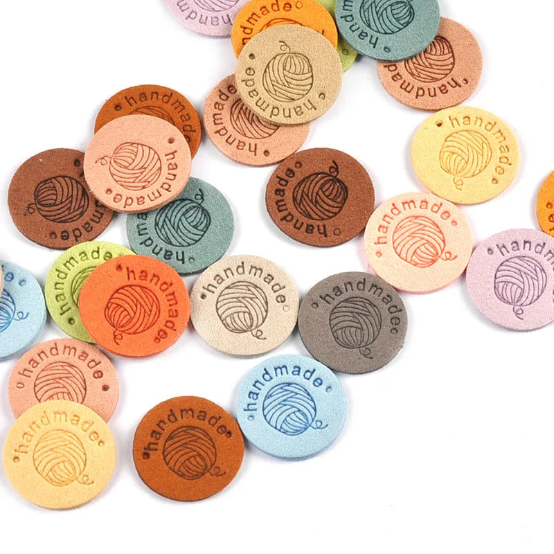 PU Leather Round Embossed Labels for Bags & Garments – 20pcs Leather Craft Labels Qme Mixed-20Pcs