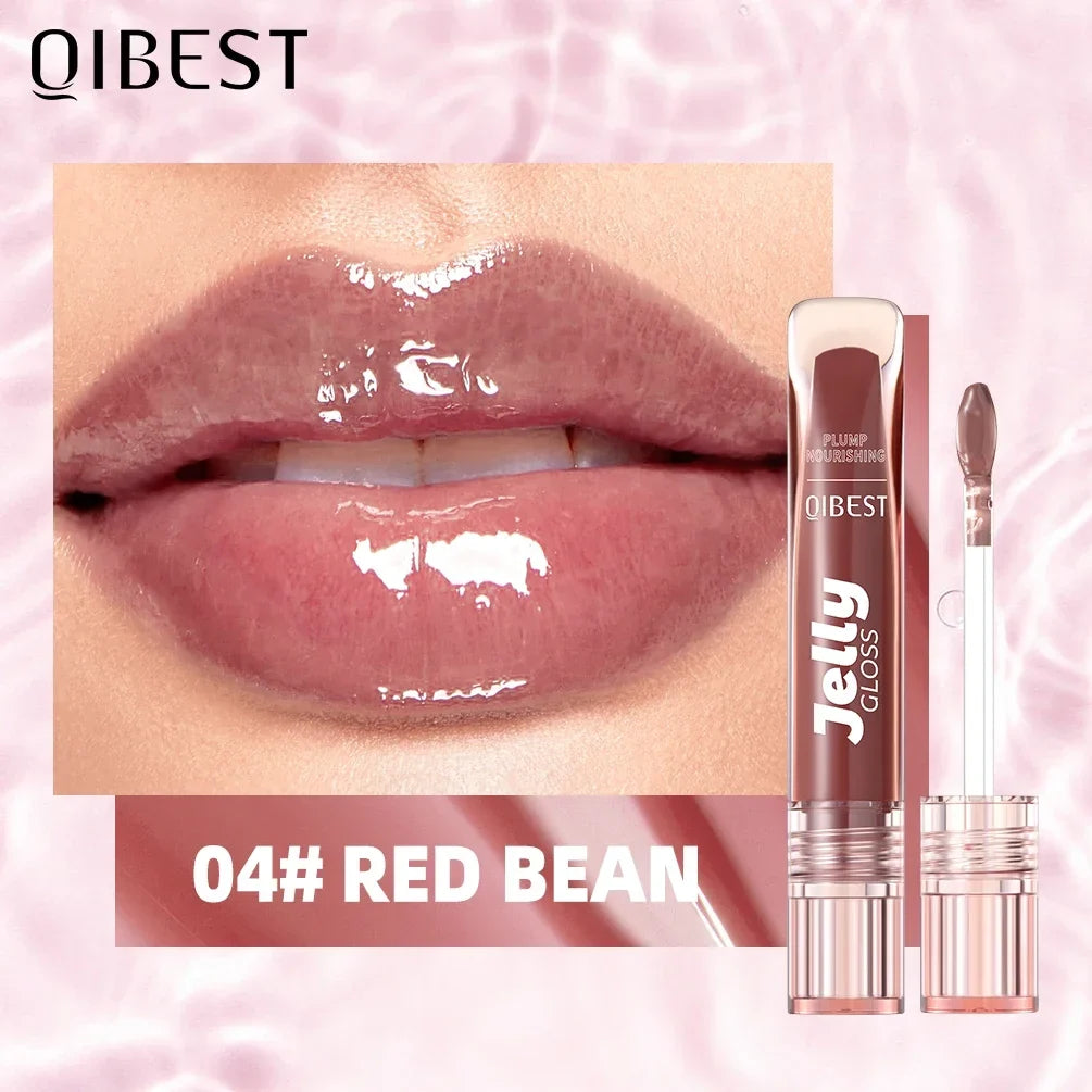 QIBEST Mirror Jelly Lip Gloss – Shiny Moisturizing Gloss Jelly Lip Gloss Qme 04 Red Bean