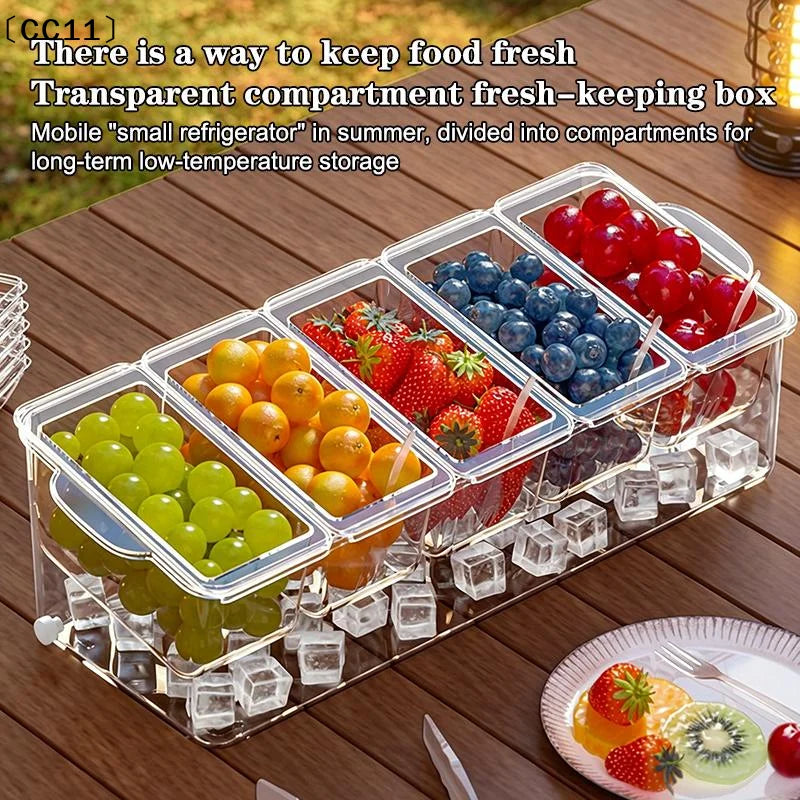 5-Compartment Chilled Condiment Server with Clear Acrylic Lid Chilled Serving Tray Qme