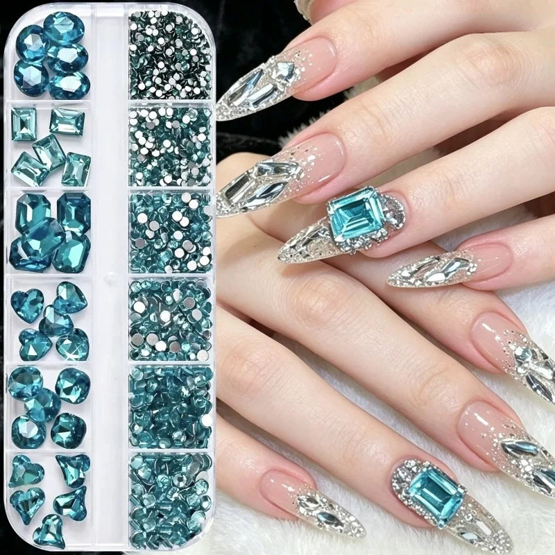 Mixed Crystal Glass Nail Rhinestones 12-Grid Flatback Gems Nail Art Rhinestones Qme 4691