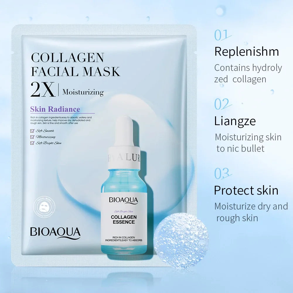 10pcs Centella Collagen Sheet Mask – Hyaluronic Acid & Vitamin C Hydrating Sheet Mask Qst