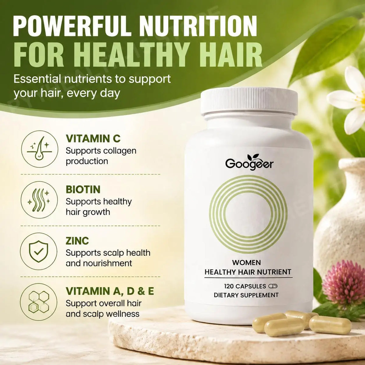 Hair Growth Support Capsules – Biotin, Zinc & Vitamins, 120ct Hair Growth Supplement Qst