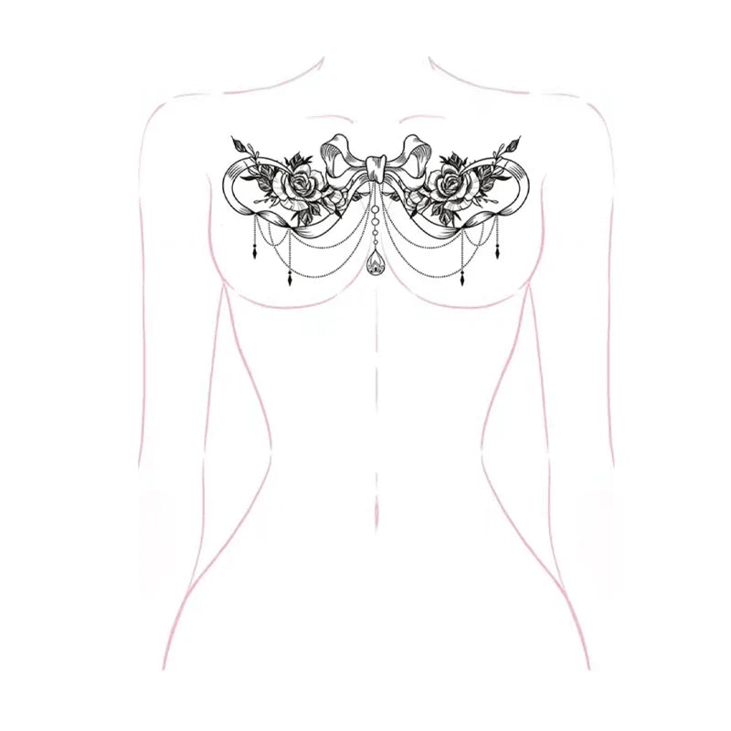 Black Bow Flower Temporary Tattoo Sticker – Chest Back Abdomen Temporary Tattoo Sticker Qme