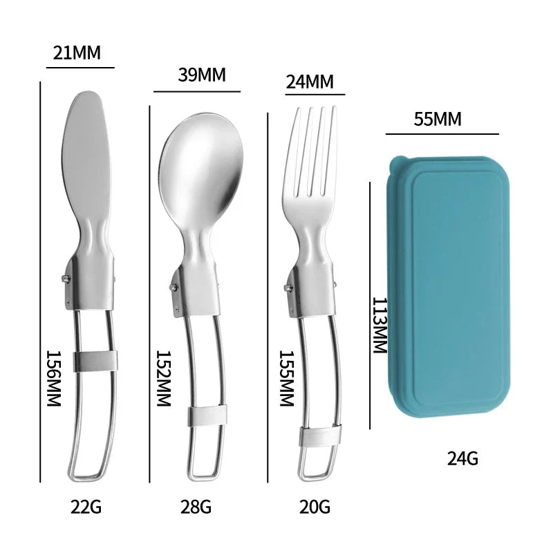 Folding Stainless Steel Cutlery Set – Knife, Fork & Spoon Folding Cutlery Set Qme 3pcs Green2