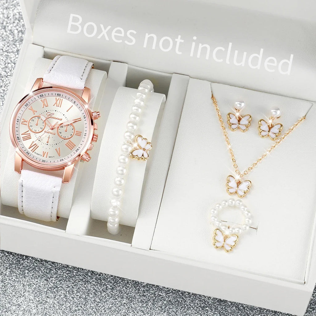 Ladies' Geneva Quartz Wristwatch – Roman Numeral Dial Ladies' Quartz Watch Qme WHITE