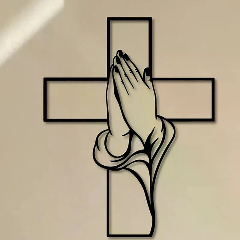 Modern Religious Cross & Praying Hands Metal Wall Decor Metal Wall Art Qme