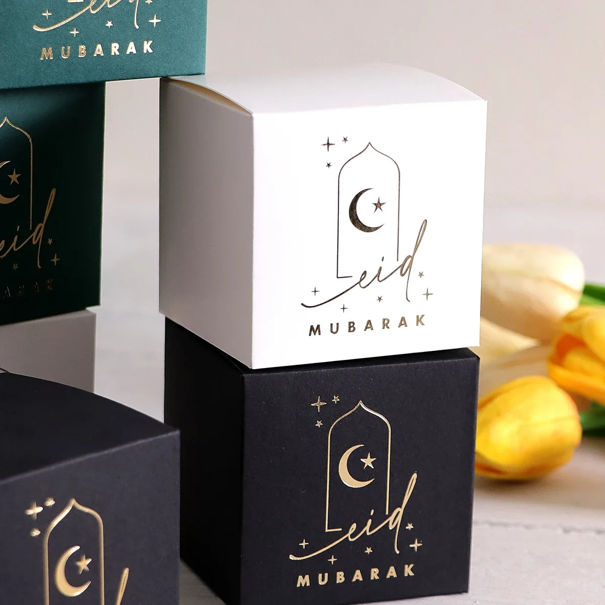 10 Elegant Mini Gift Boxes | Gold Crescent Star Design Mini Gift Boxes Qme