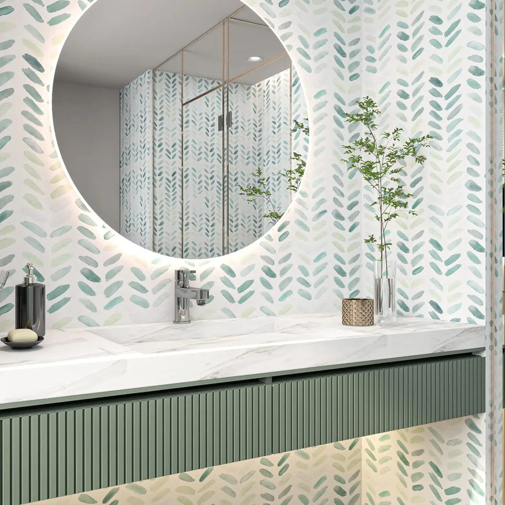 Boho Leaf Peel & Stick Contact Paper – Green White, 12 Options Peel & Stick Wallpaper Qme