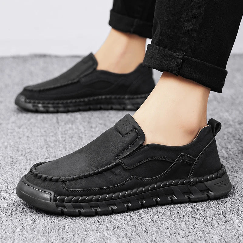 Men's Handmade Split Leather Loafers – Slip-On Moccasins Men's Leather Loafers Qst