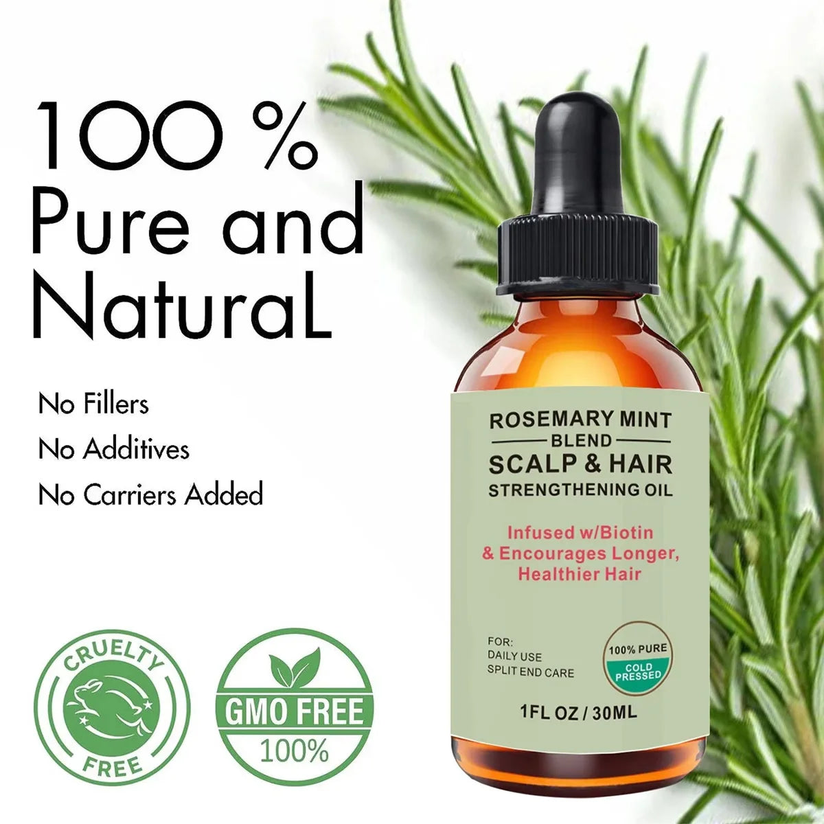 Rosemary Mint Hair & Skin Nourishing Oil – Organic 30ml Hair & Skin Oil Qst