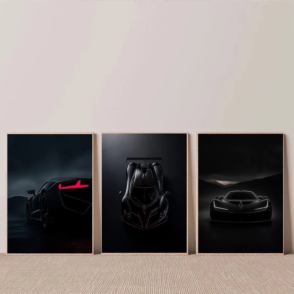 Black & Red Sports Car Silhouette Canvas Wall Art Poster Canvas Wall Art Qst