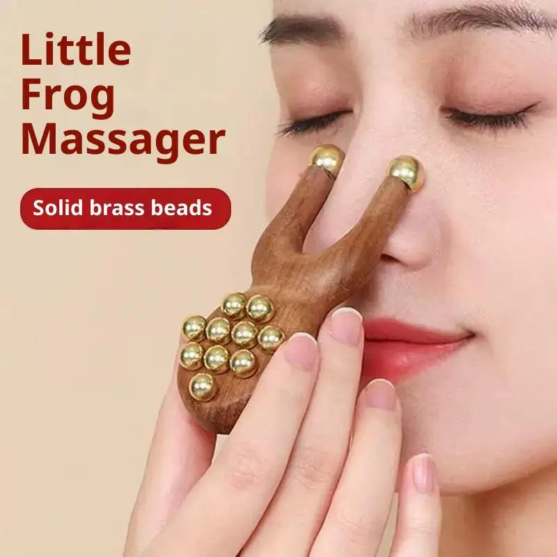 Frog Gua Sha Face Massager – Brass Beads & Sandalwood Handle Gua Sha Massager Qst