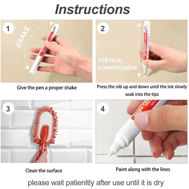 Waterproof Tile Grout Pen – Wall & Floor Seam Marker | Qme Grout Repair Pen Qme