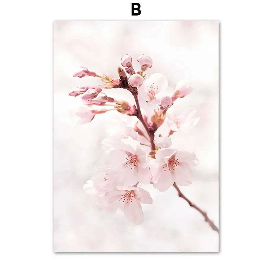 Floral Canvas Wall Art – Sakura Rose Tulip Nordic Poster Print Canvas Wall Art Qst 2 40x60cm Unframed