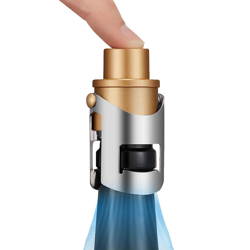 Champagne Stopper with Built-In Pump – Sparkling Wine Saver Wine Bottle Stopper Qst Gold