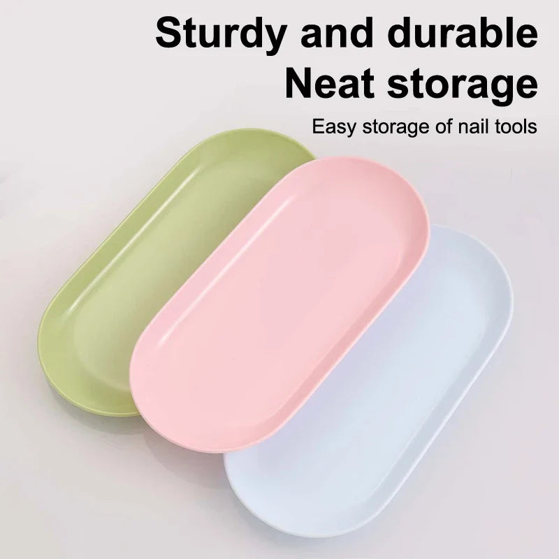 Oval Nail Art Storage Tray | Plastic Cosmetic Organizer Plate Nail Art Storage Tray Qme