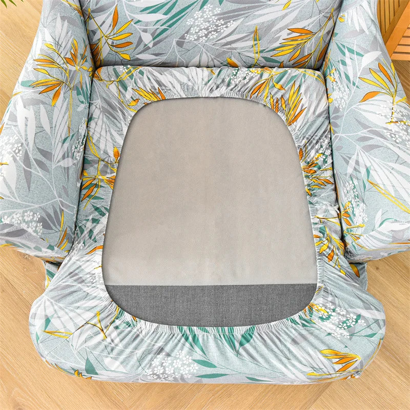 Elastic Printed High Back Wing Armchair Slipcover 2-Piece Chair Slipcover Qst
