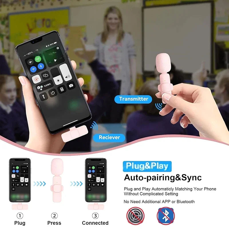 Mini Pink Wireless Lavalier Mic for Phone, Camera & Live Wireless Lavalier Mic Qme