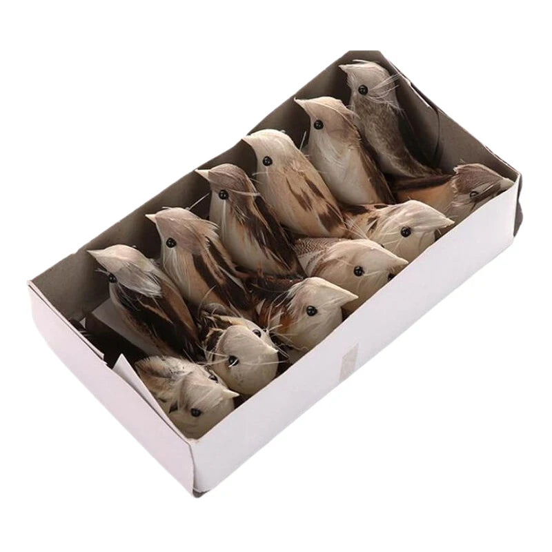 12 Pcs Mini Artificial Feather Birds for DIY Crafts & Garden Decor Decorative Bird Ornaments Qst B