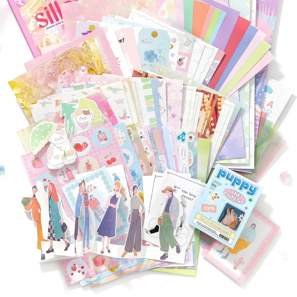 Pink Cartoon Die Cut Sticker Book – 64 Sheets Cute Handmade Die Cut Sticker Book Qme