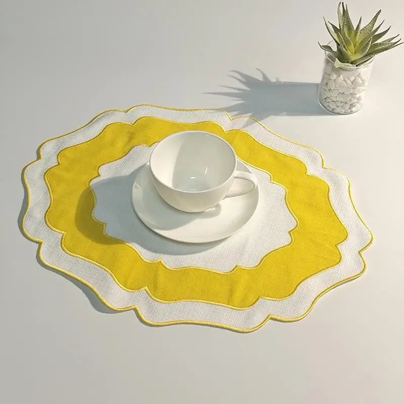 Scalloped Linen Placemat Machine Washable | 6 Colors Linen Placemat Qme A1 1