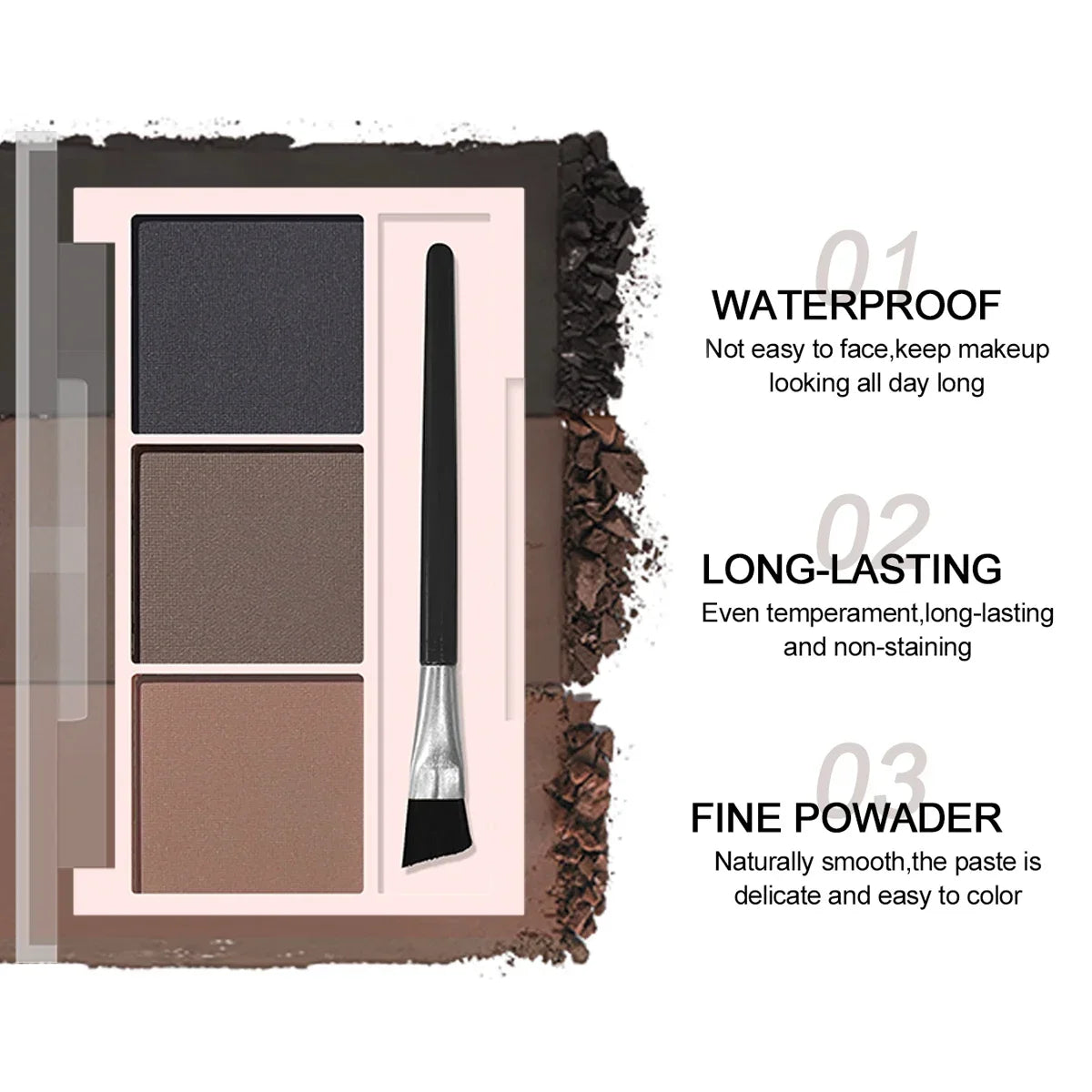 3-Color Eyebrow Powder Palette & Brush – Waterproof | Qme Eyebrow Powder Palette Qme