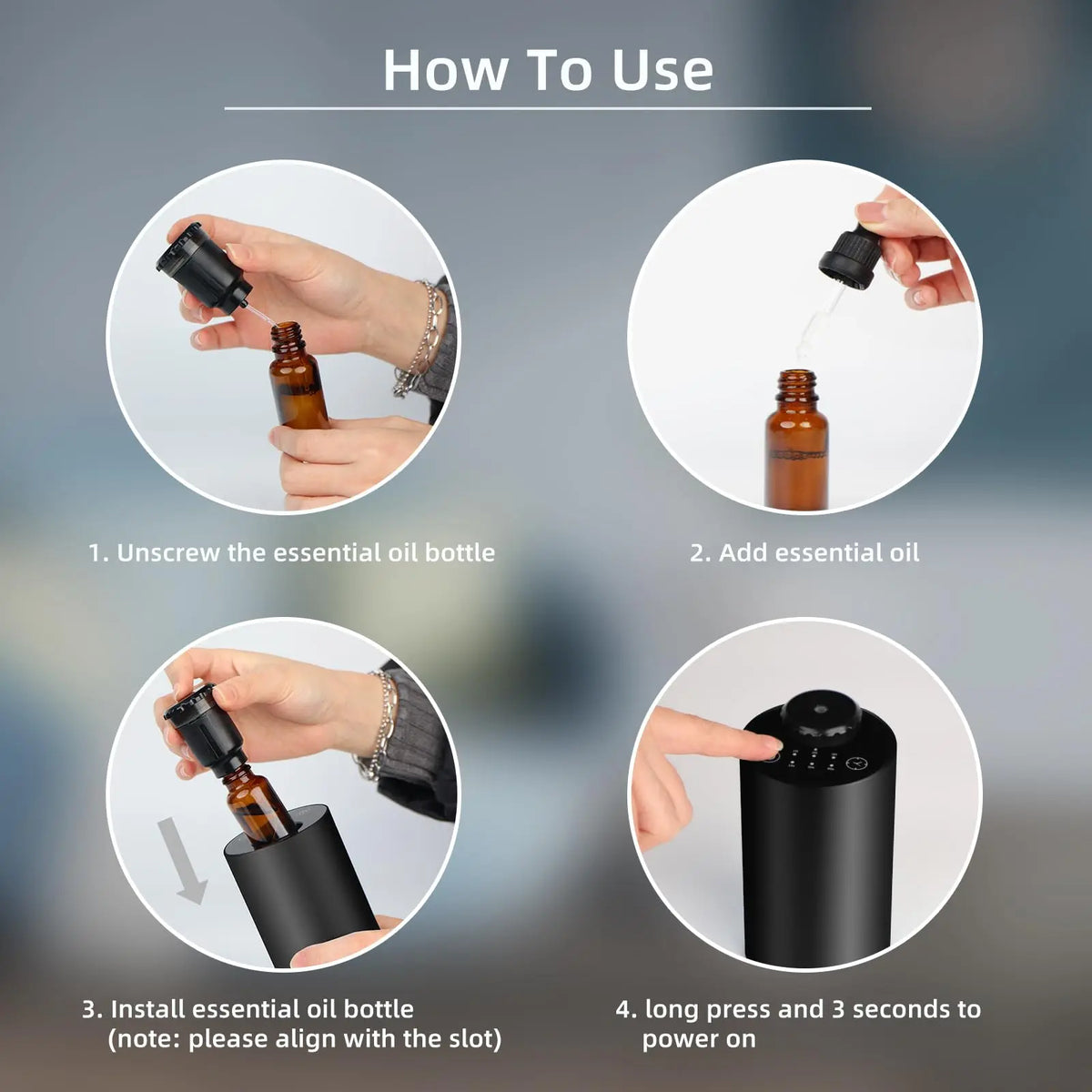 Waterless Cordless Essential Oil Diffuser – 3 Mist Levels Aromatherapy Diffuser Qst