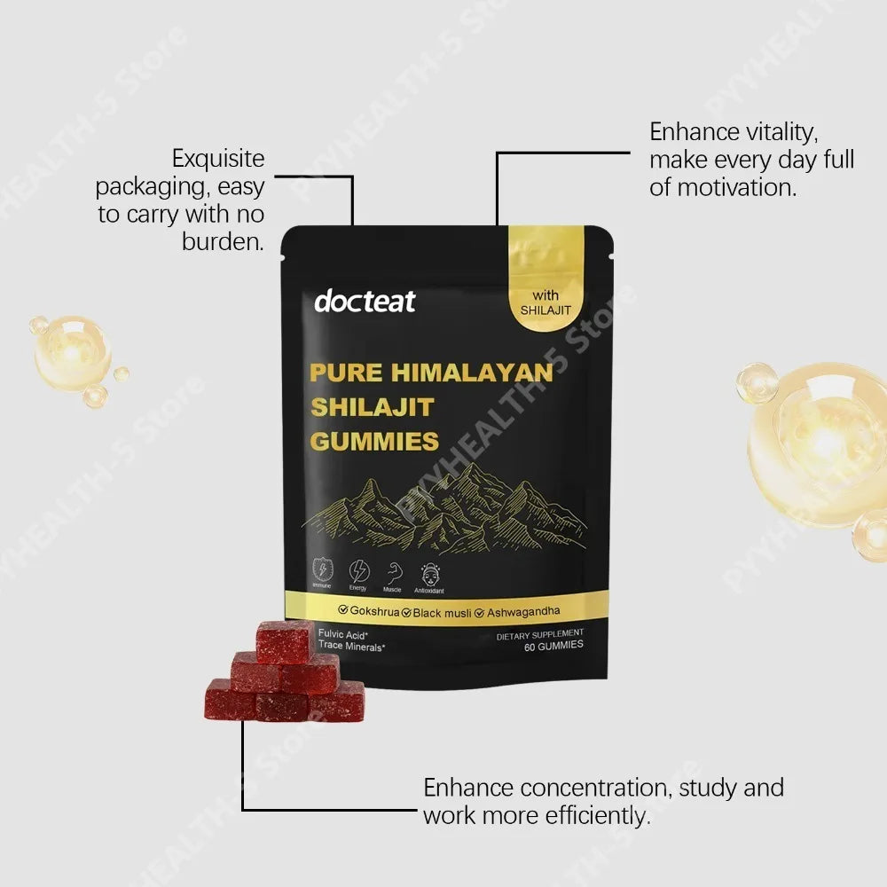 Docteat Himalayan Shilajit Gummies with Ashwagandha 60 CT Herbal Supplement Gummies Qst