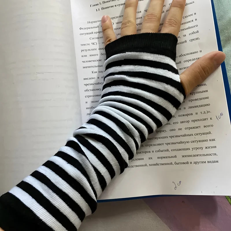 Y2K Punk Long Fingerless Gloves – Unisex Arm Warmer Cuff Fingerless Arm Warmers Qme Blue