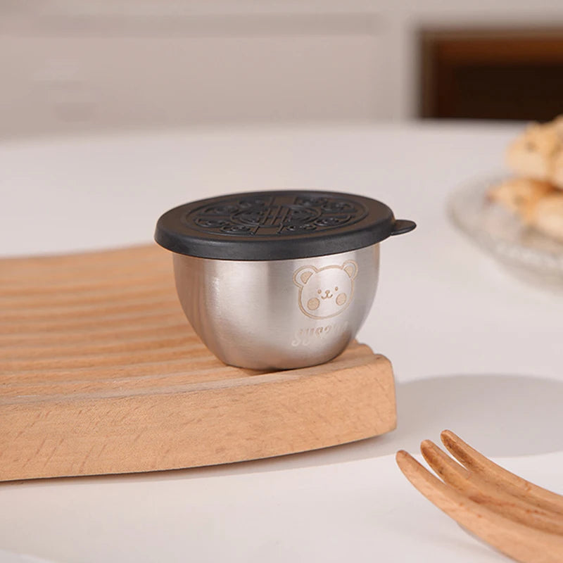 Stainless Steel Dipping Sauce Cup with Lid | BBQ Condiment Bowl Condiment Dipping Cup Qst Black