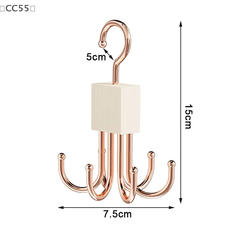 Rotating Wooden Belt Hanger – Closet Organizer with Steel Hooks Closet Belt Organizer Qst
