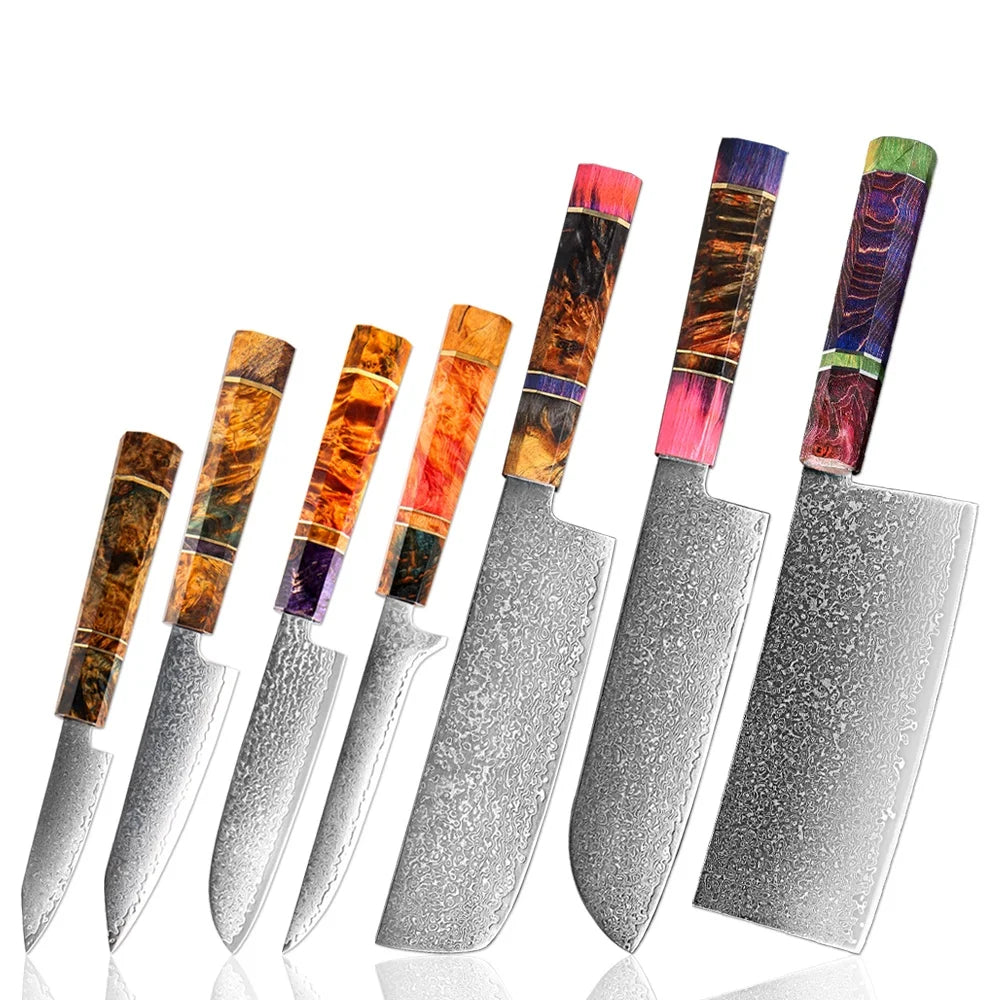 XITUO Damascus Steel Kitchen Knives Set – 1–7 Piece Kitchen Knife Set Qst 7PCS Knife