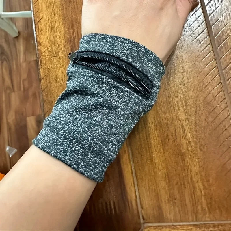 Zipper Pocket Wristband Sweatband – Key Card Cash Storage Sports Wrist Wallet Qme