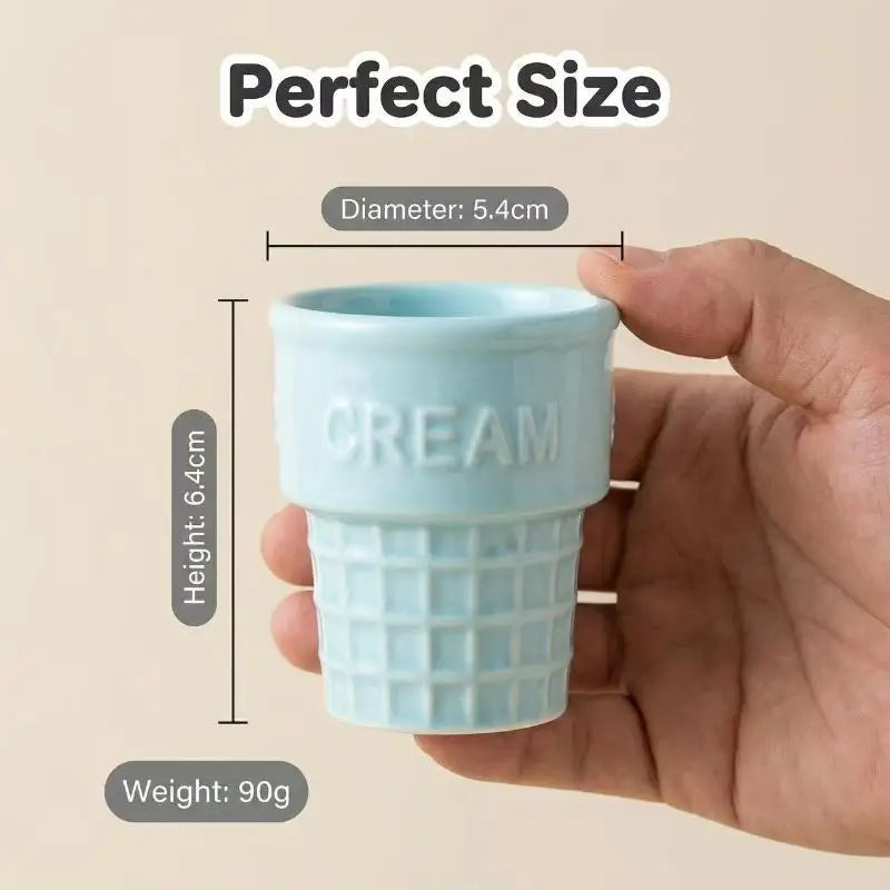 Colorful Ceramic Ice Cream Mug – Waffle Cone Design Cup Ceramic Dessert Mug Qme