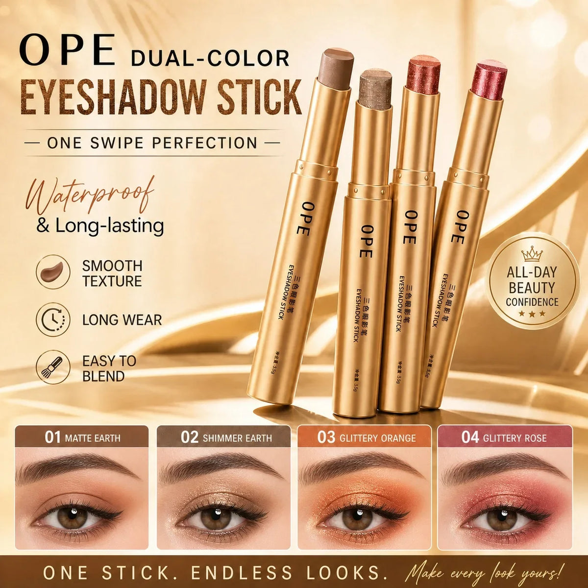 3-Color Glitter Eyeshadow Stick | Shimmer Gradient Pen – Qme Eyeshadow Stick Qme