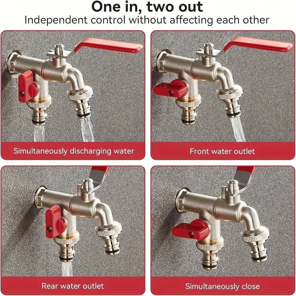 Dual Socket Garden Faucet Universal Threaded Metal Tap Garden Hose Faucet Qme