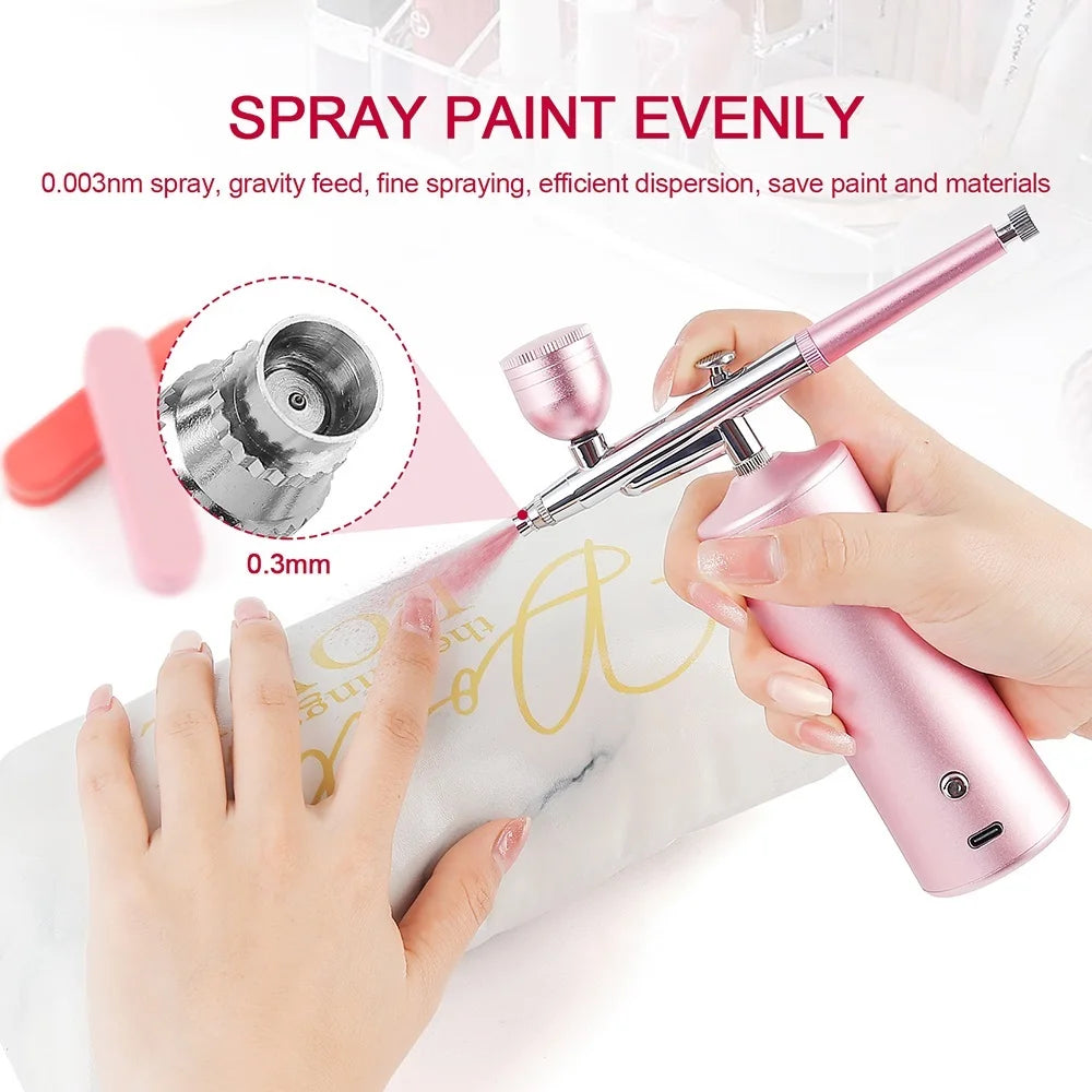 Pink Mini Airbrush Kit 0.3mm – Nail Art, Cake & Craft Spray Gun Airbrush Spray Kit Qst