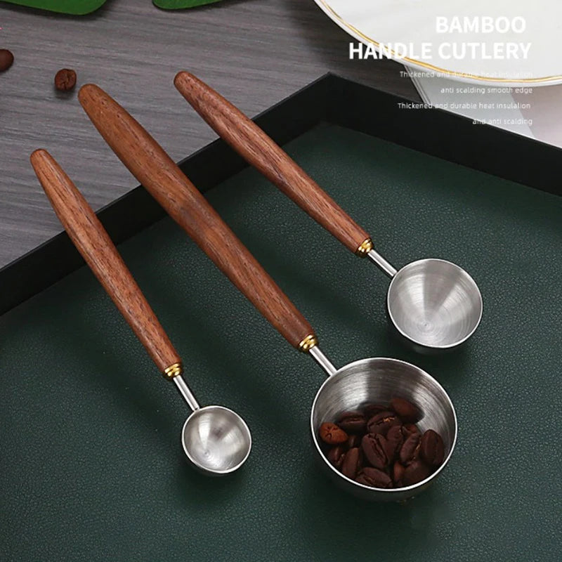 Walnut Wood Handle Stainless Steel Coffee Measuring Spoon Scoop Coffee Measuring Spoon Qst