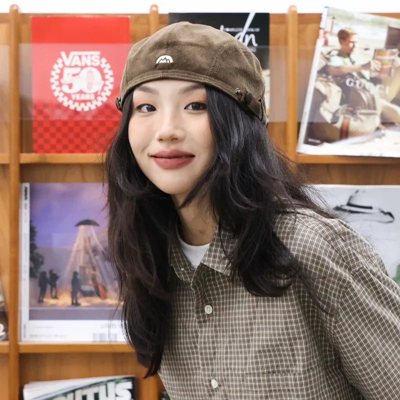 Embroidered Corduroy Beret Hat | Autumn Winter Trendy Cap Corduroy Beret Hat Qme