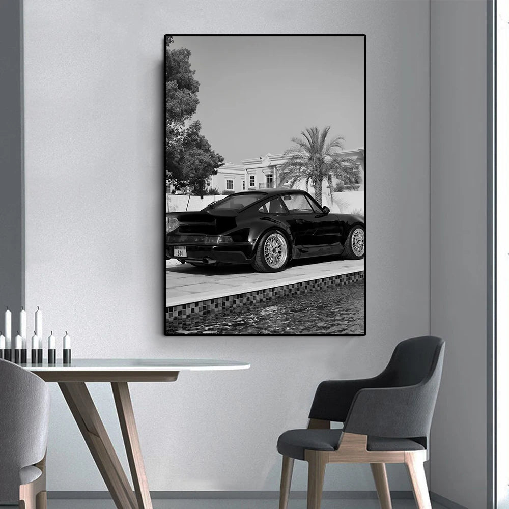 Vintage 911 Sports Car Canvas Print – Black & White Wall Art Canvas Wall Art Qst