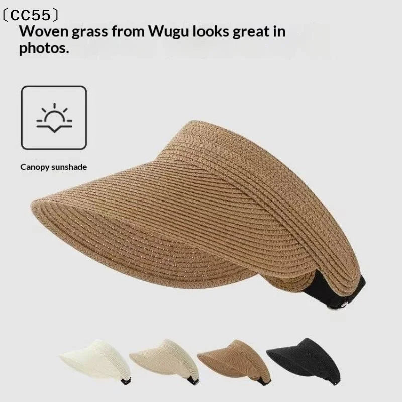 UPF 50+ Foldable Wide Brim Straw Visor Hat – Beach Sun Hat Straw Sun Visor Hat Qst