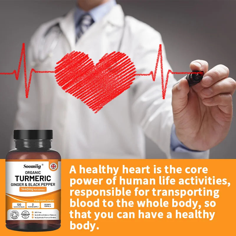 Organic Turmeric Ginger & Black Pepper Capsules | 95% Curcumin Herbal Supplement Capsules Qst