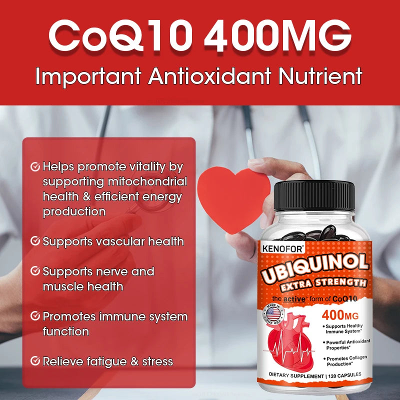 KENOFOR CoQ10 400mg Ubiquinol Softgel Antioxidant Supplement CoQ10 Supplement Qst