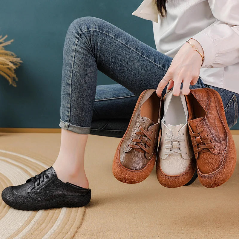 Women's Vintage Genuine Leather Platform Oxford Shoes Women's Oxford Flats Qst