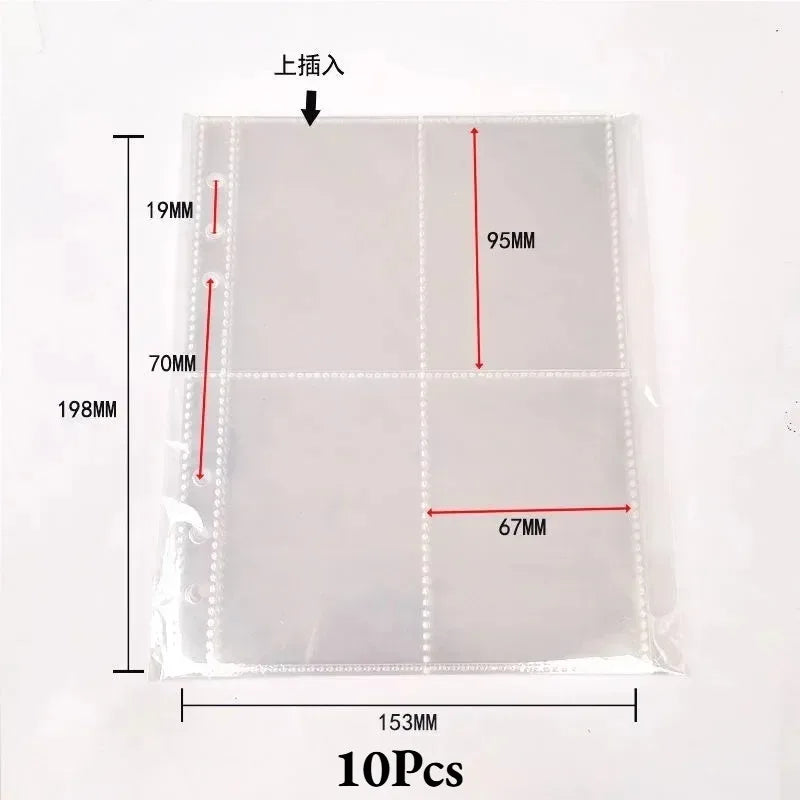 A5 Transparent Loose-Leaf PP Pocket Pages – 10 Sheets, 6 Holes Loose-Leaf Pocket Pages Qme 6holes 4grids10pcs